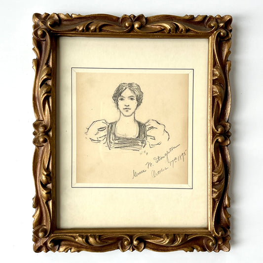 19th Century Pencil Portrait of a Young Woman
