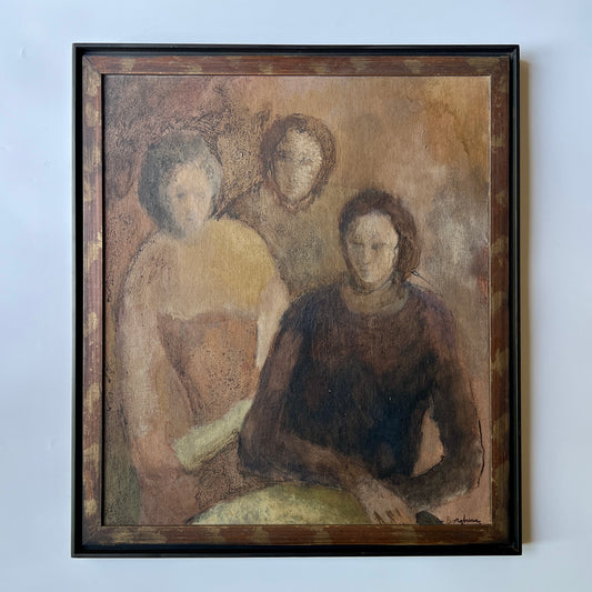Mid Century "Trio" Figurative Tonal Portrait of Three Women in Painted Wood Frame
