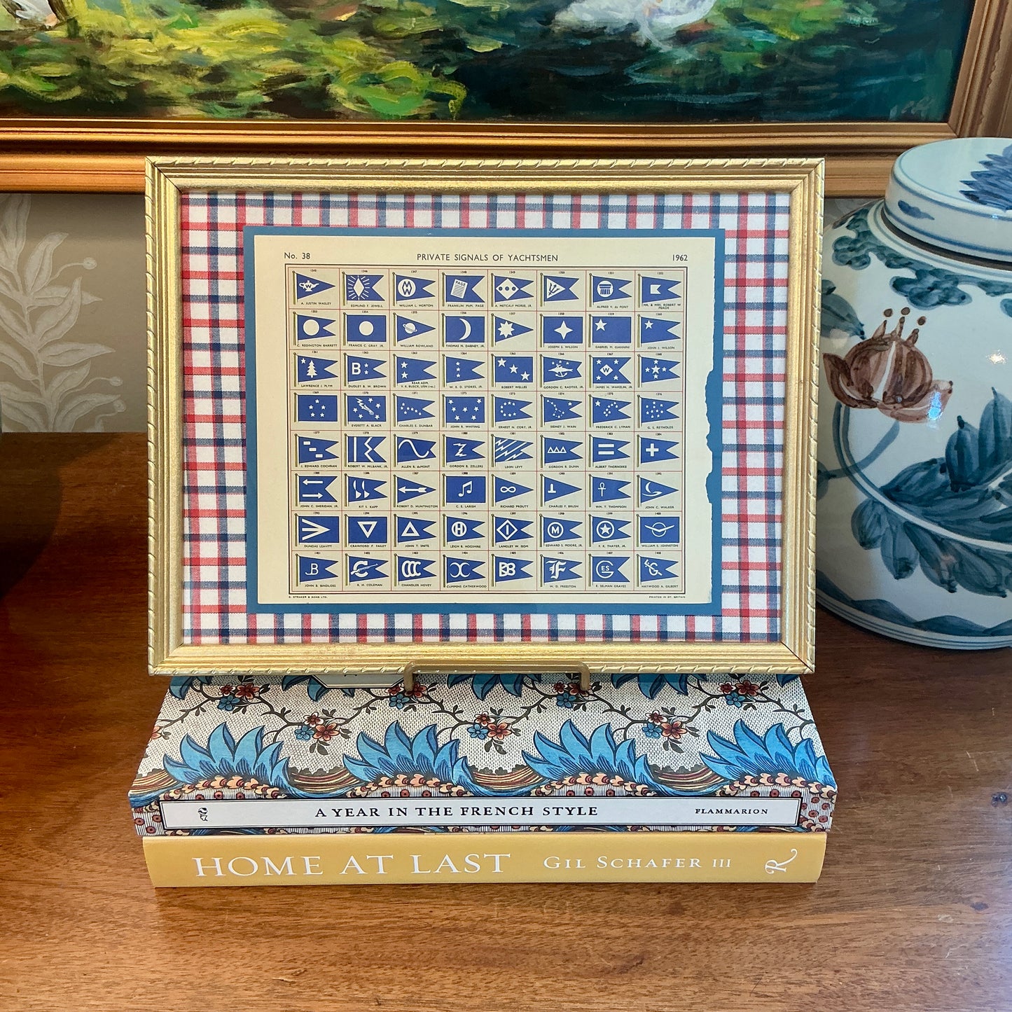 1962 Private Signals of Yachtsmen Flags on Red and White Check in Gold Frame