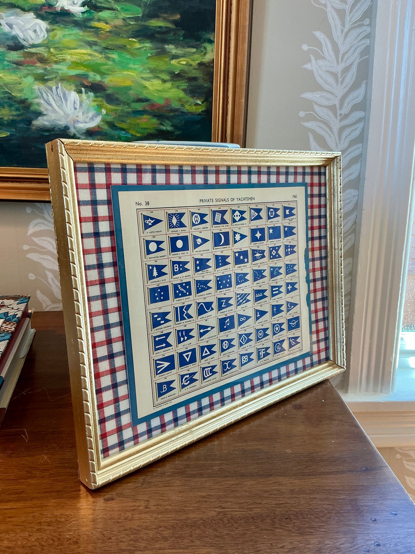 1962 Private Signals of Yachtsmen Flags on Red and White Check in Gold Frame