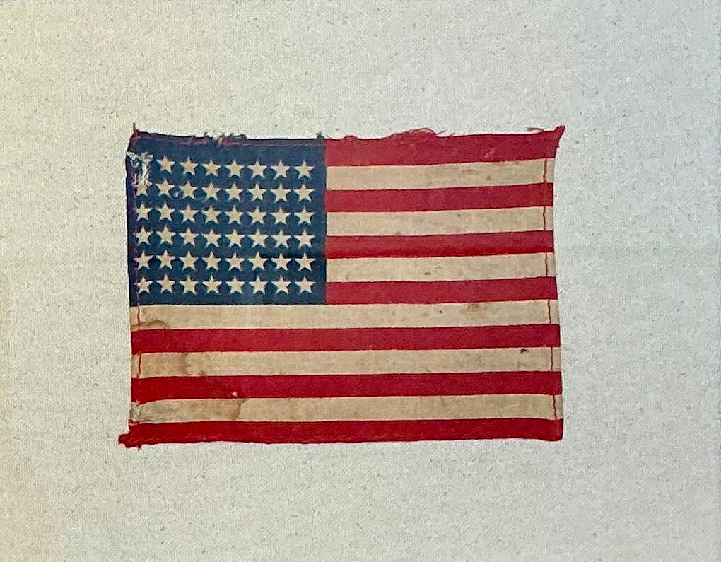 48 Star American Flag on Sail Cloth in Deep 19th Century Wood and Gilded Frame
