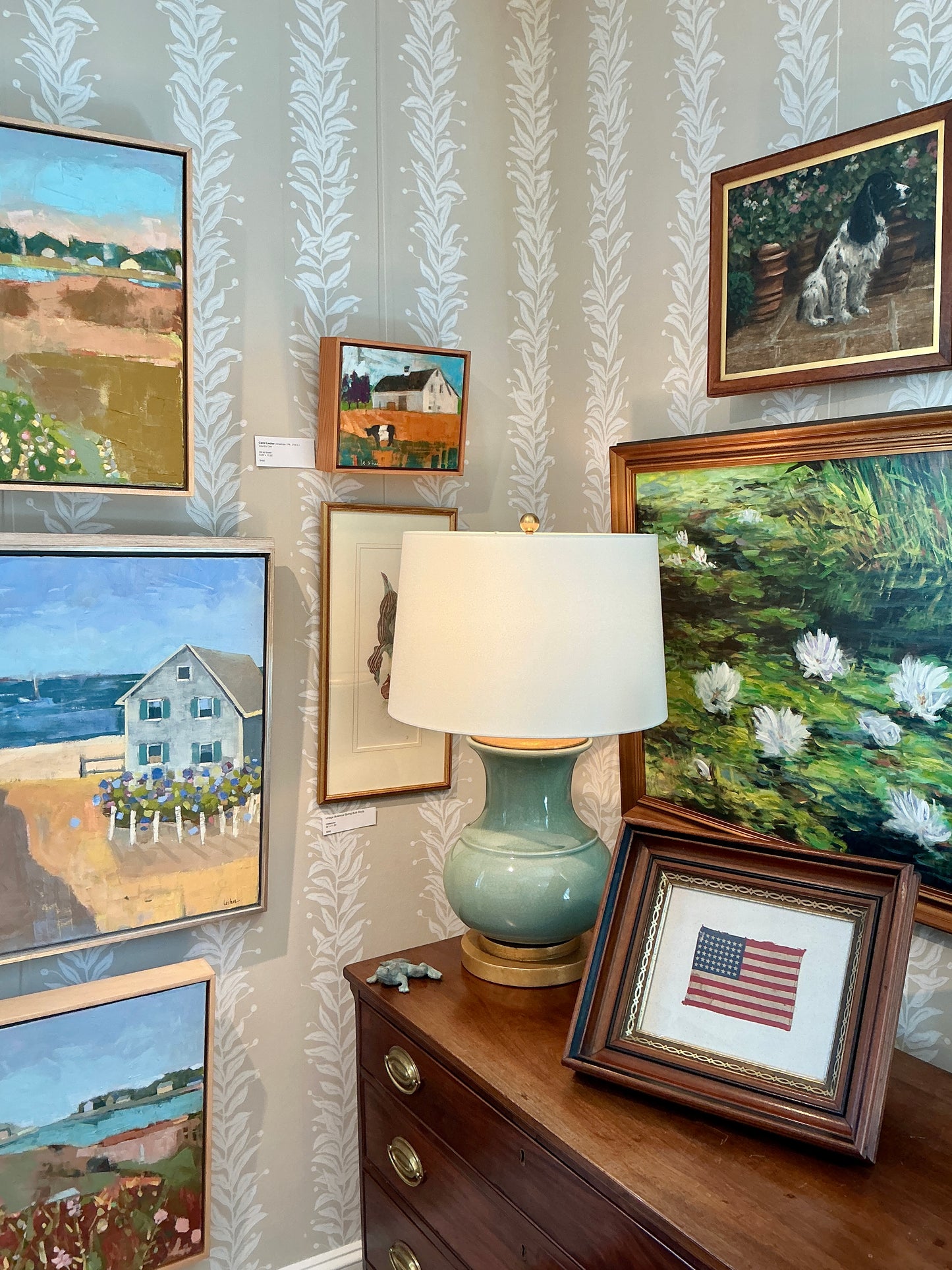 48 Star American Flag on Sail Cloth in Deep 19th Century Wood and Gilded Frame