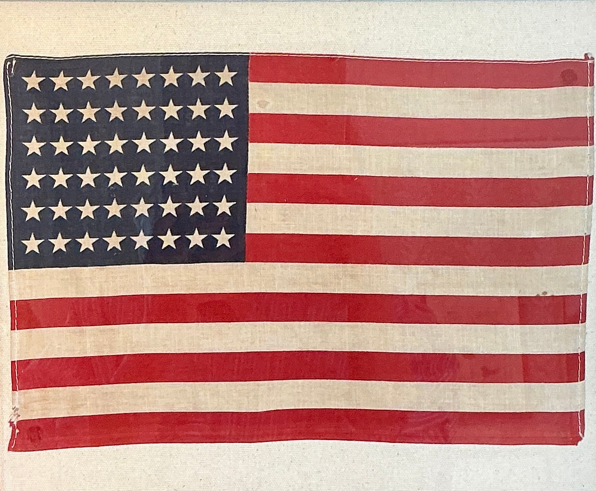 Vintage 48 Star American Flag on Sail Cloth in Antique Carved Gold Frame