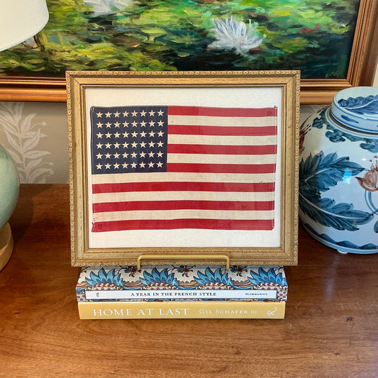 Vintage 48 Star American Flag on Sail Cloth in Antique Carved Gold Frame