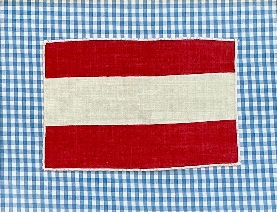 Vintage Cotton Nautical Yachting Signal Flag for "7" on Blue Gingham in Gold Frame