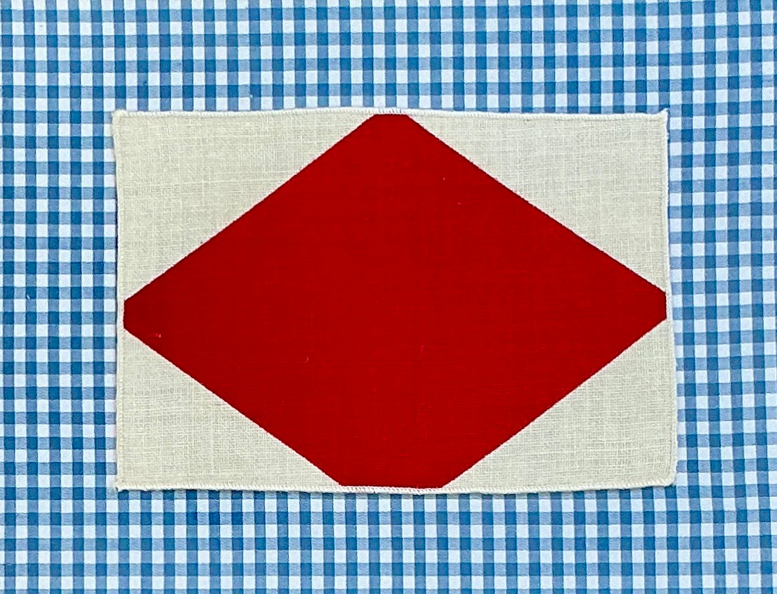 Vintage Cotton Nautical Yachting Signal Flag for "F" / "Foxtrot" on Blue Gingham in Gold Frame