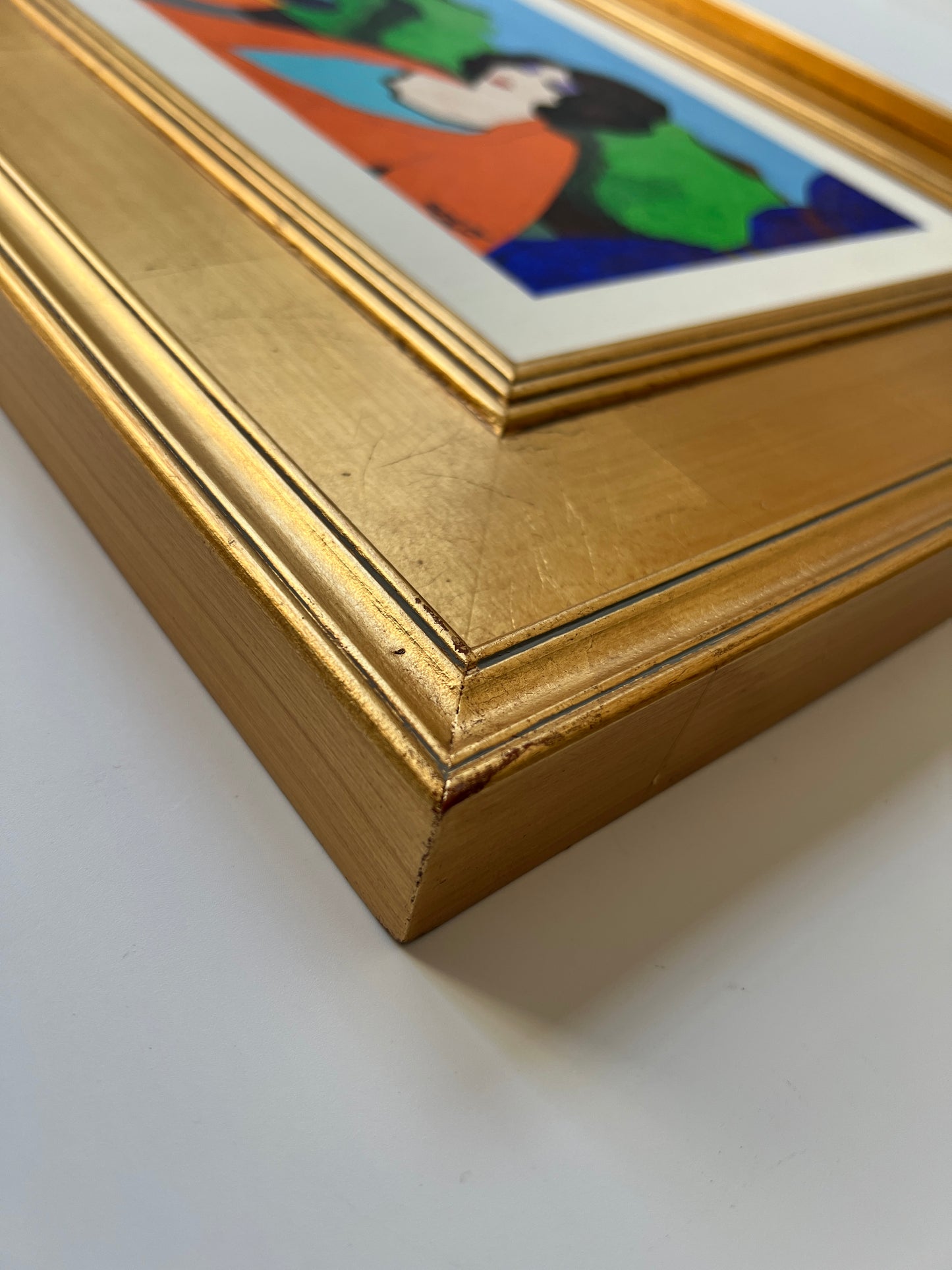 Modern Colorful Portrait of Woman After Itzchak Tarkay in Gold Frame