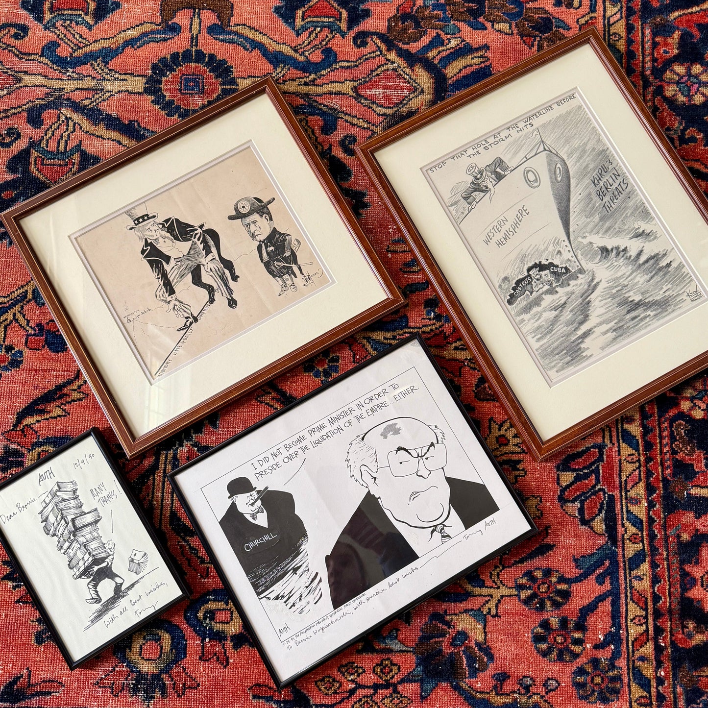 Set of Four Original Political Cartoon Drawings by Tony Auth (Philadelphia Inquirer) and Jack Knox (Nashville Banner)