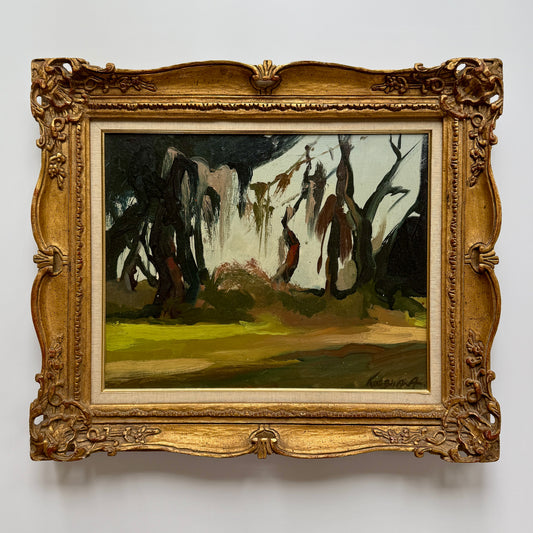 Chris Trella Koczwara Blue Green Abstract Landscape Oil Painting in Ornate Gold Frame