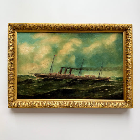 C. 1900 American Steamship Portrait Oil Painting in Gold Acanthus Frame
