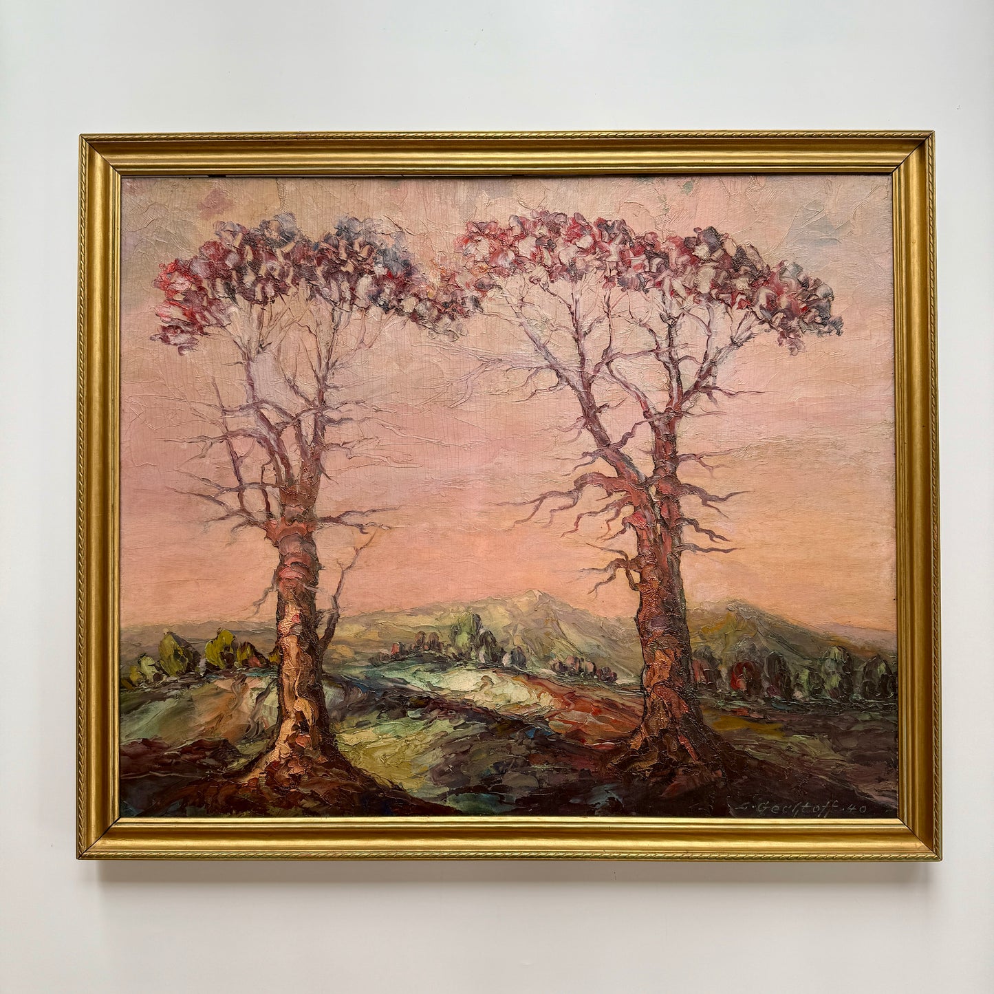 Leonid Gechtoff 1940 Twilight Blue Ridge Mountains, PA Landscape Oil Painting in Gold Frame