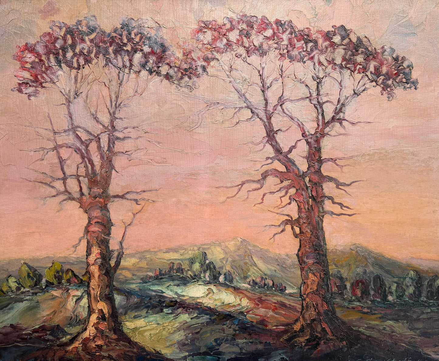 Leonid Gechtoff 1940 Twilight Blue Ridge Mountains, PA Landscape Oil Painting in Gold Frame