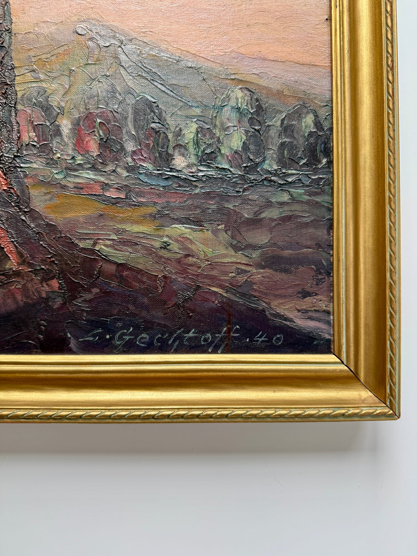 Leonid Gechtoff 1940 Twilight Blue Ridge Mountains, PA Landscape Oil Painting in Gold Frame