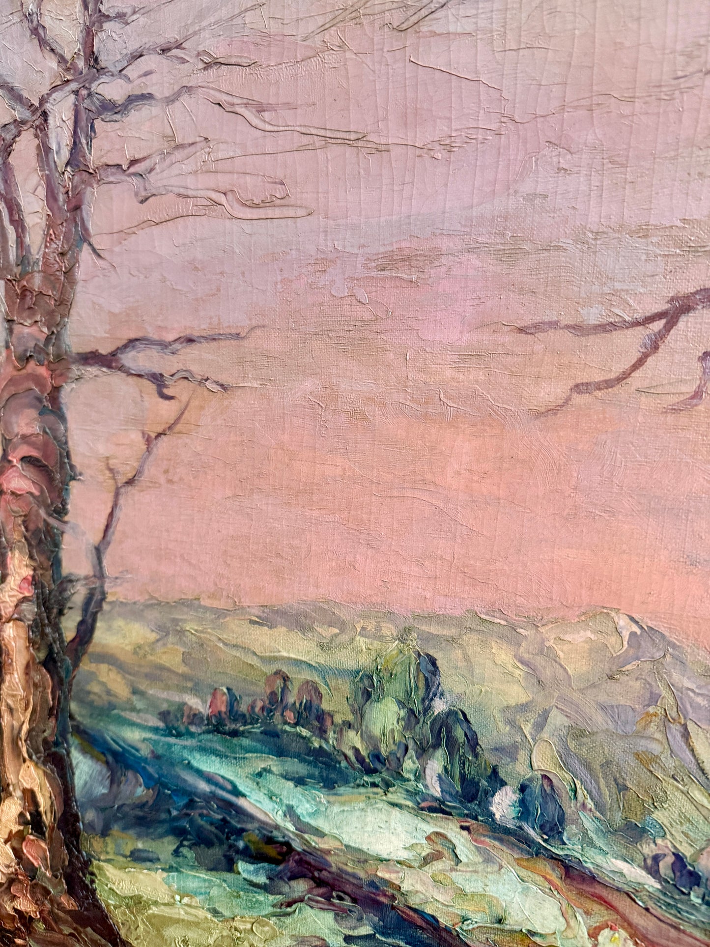 Leonid Gechtoff 1940 Twilight Blue Ridge Mountains, PA Landscape Oil Painting in Gold Frame