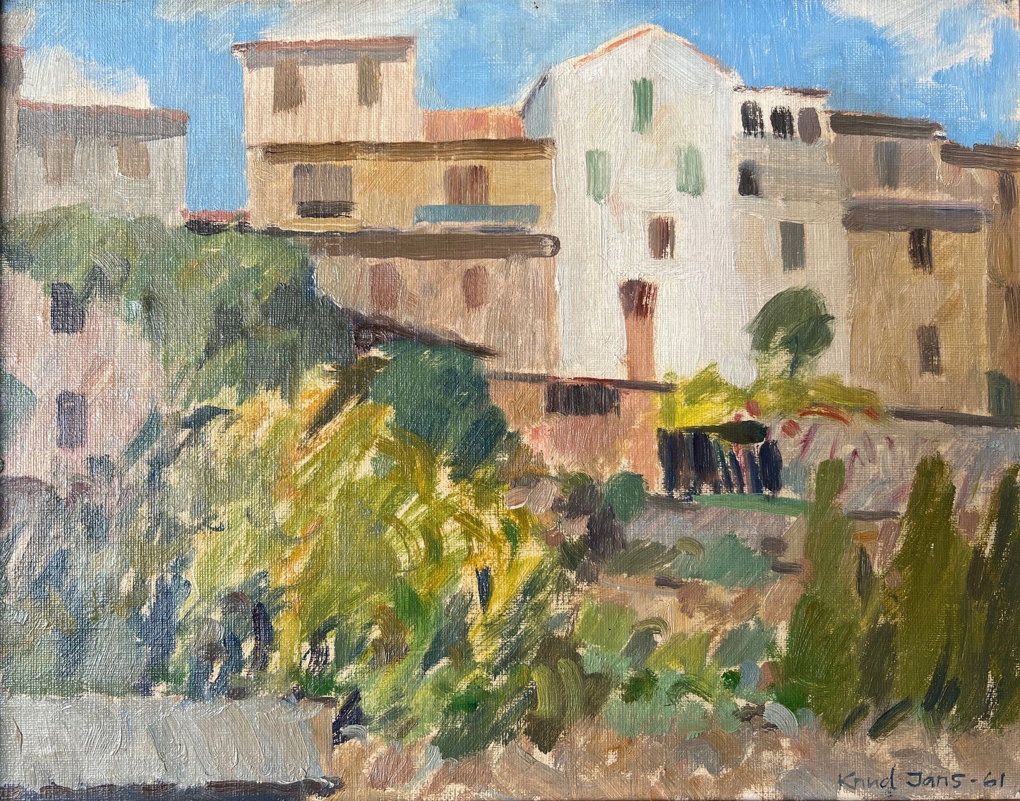 Mid Century Hillside Landscape Oil Painting