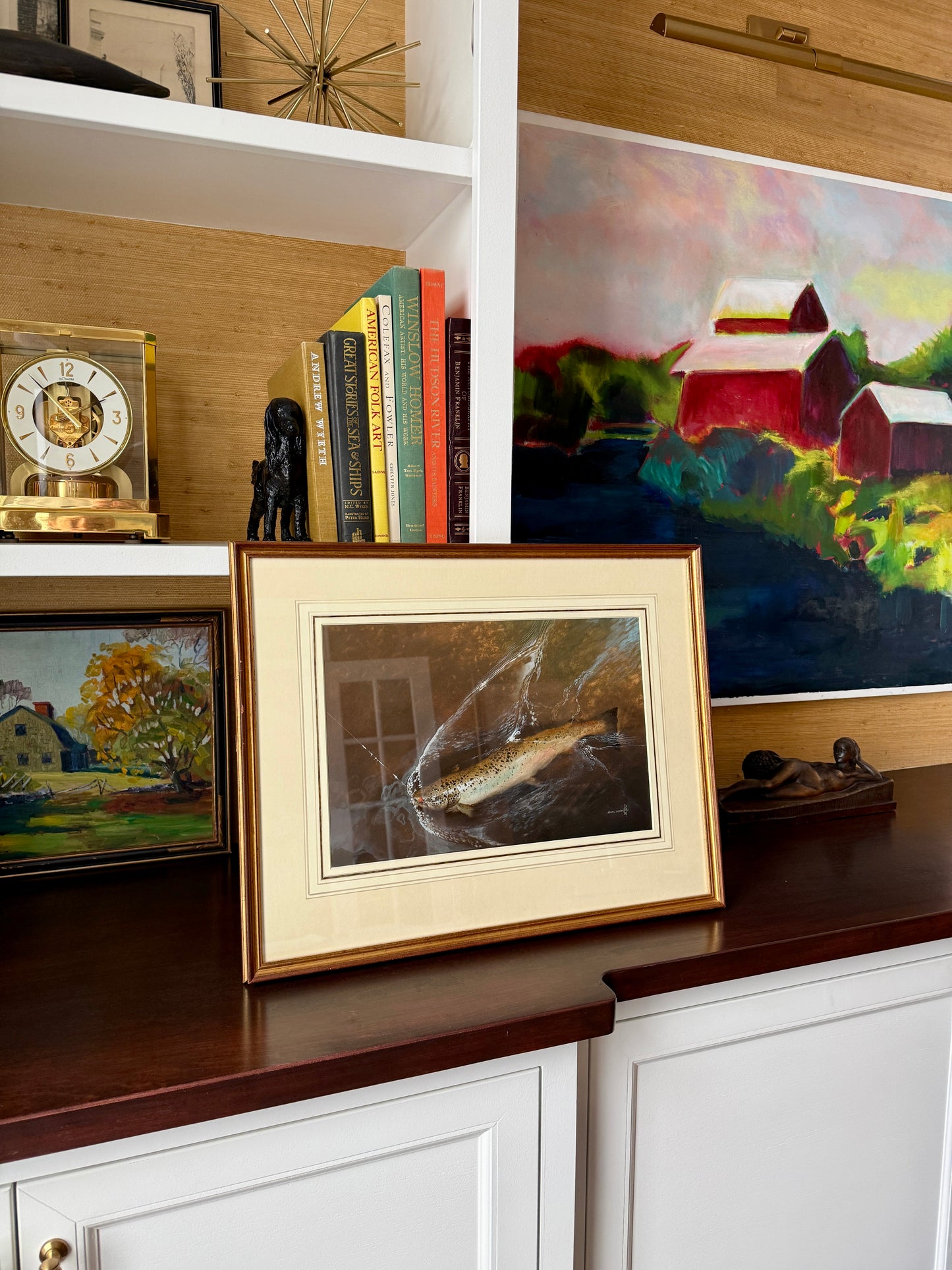 Atlantic Salmon Catch Oil Painting Realist Portrait in Gold Frame