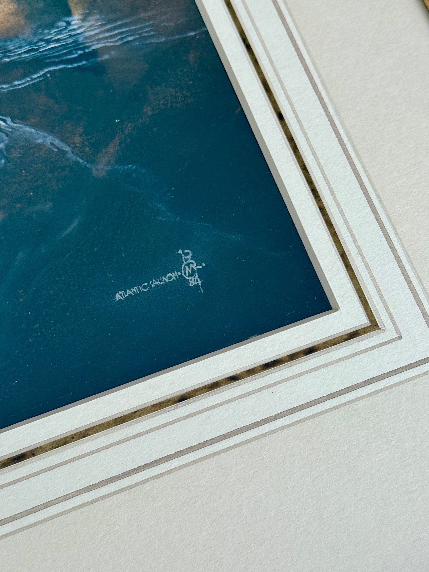 Atlantic Salmon Catch Oil Painting Realist Portrait in Gold Frame
