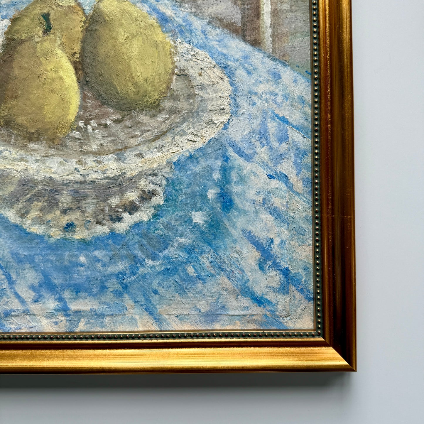 Apples and Pears in Reticulated Porcelain Compotes Still Life Oil Painting in Gold Frame
