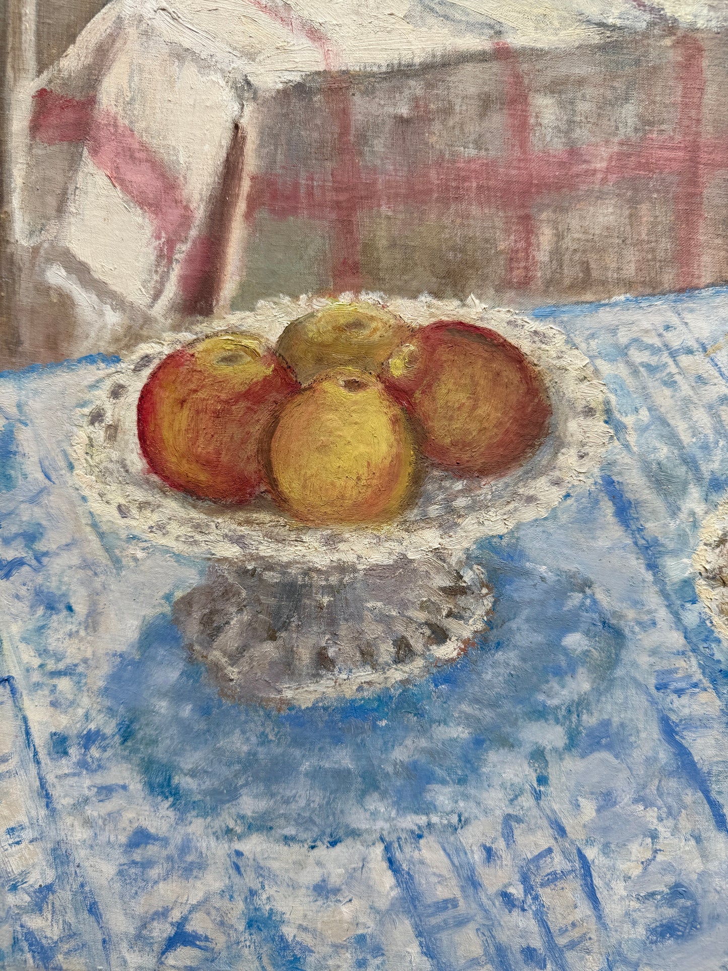 Apples and Pears in Reticulated Porcelain Compotes Still Life Oil Painting in Gold Frame