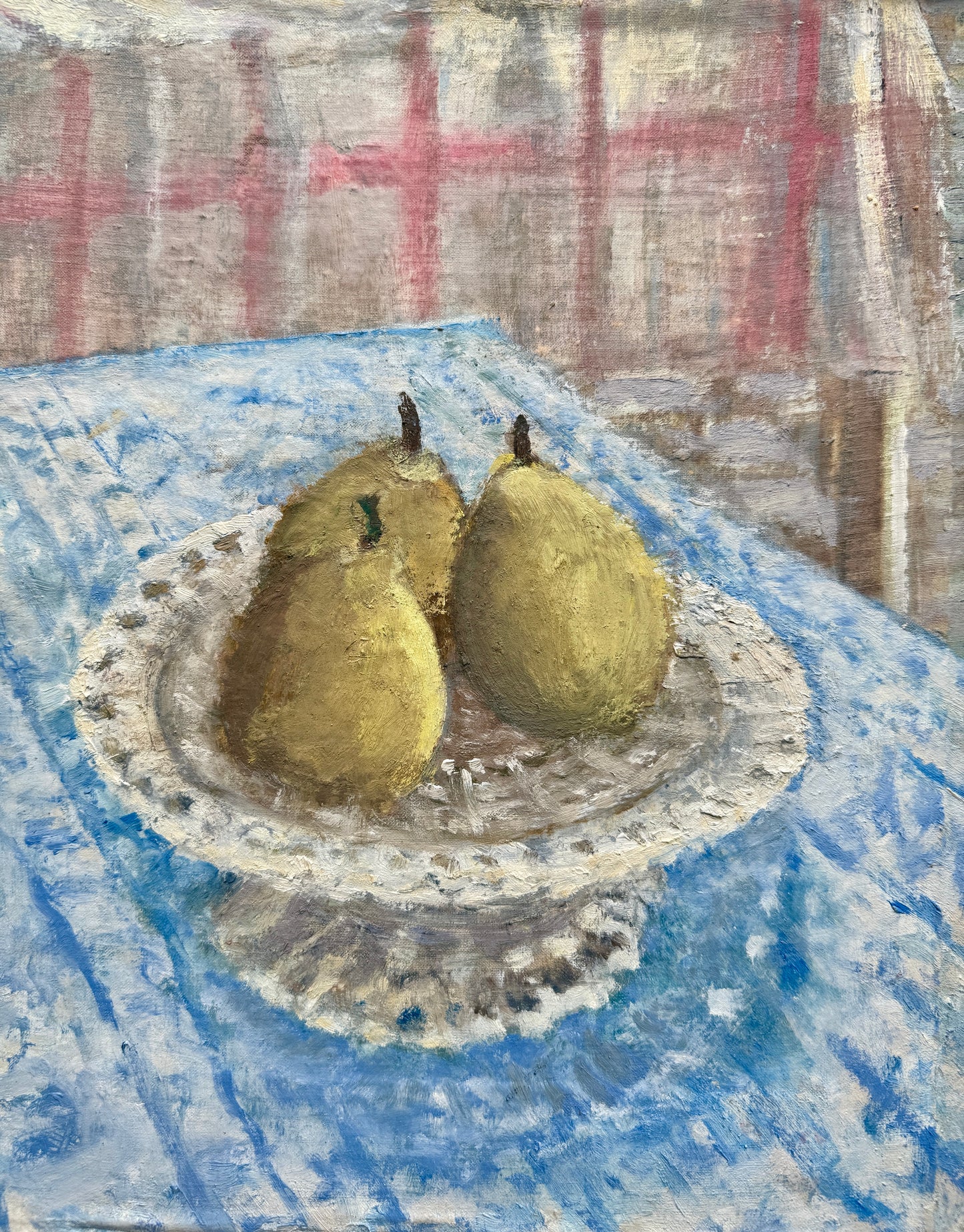 Apples and Pears in Reticulated Porcelain Compotes Still Life Oil Painting in Gold Frame