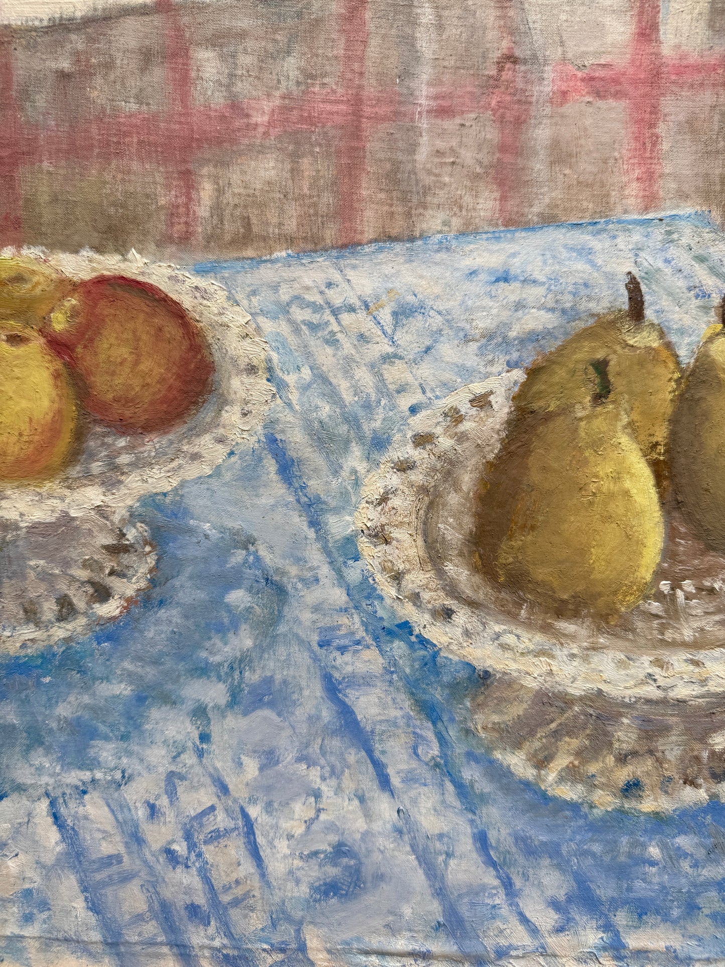 Apples and Pears in Reticulated Porcelain Compotes Still Life Oil Painting in Gold Frame