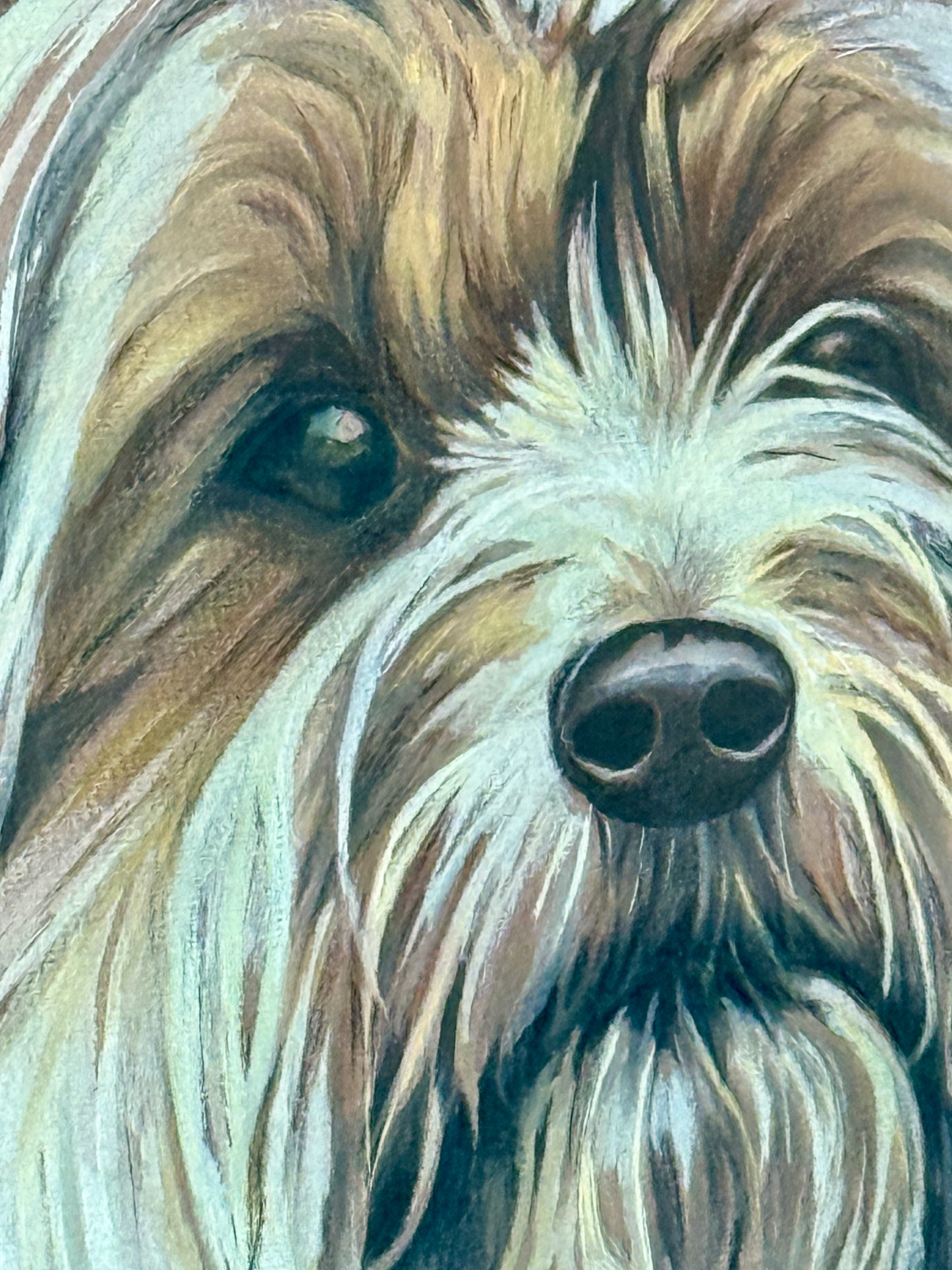 Yorkshire "Yorkie" Terrier Gouache Painting Dog Portrait in Burled Wood Frame