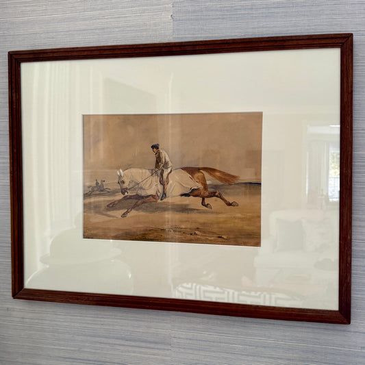 Edward Hull 19th Century Watercolor Jockey and Horse Portrait Painting in Wood Frame