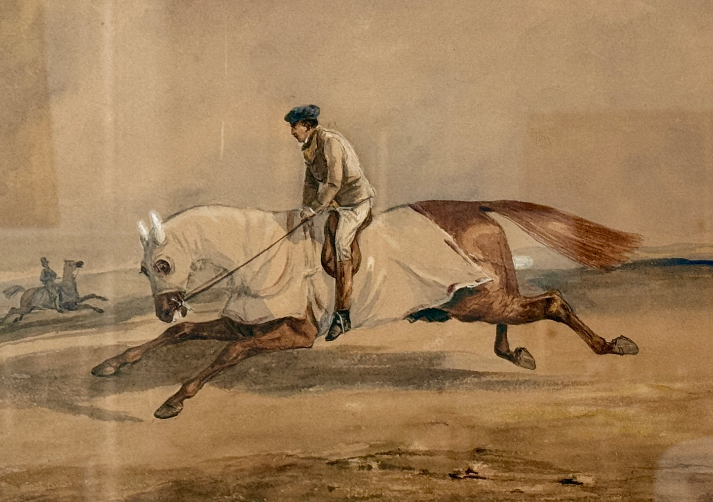 Edward Hull 19th Century Watercolor Jockey and Horse Portrait Painting in Wood Frame