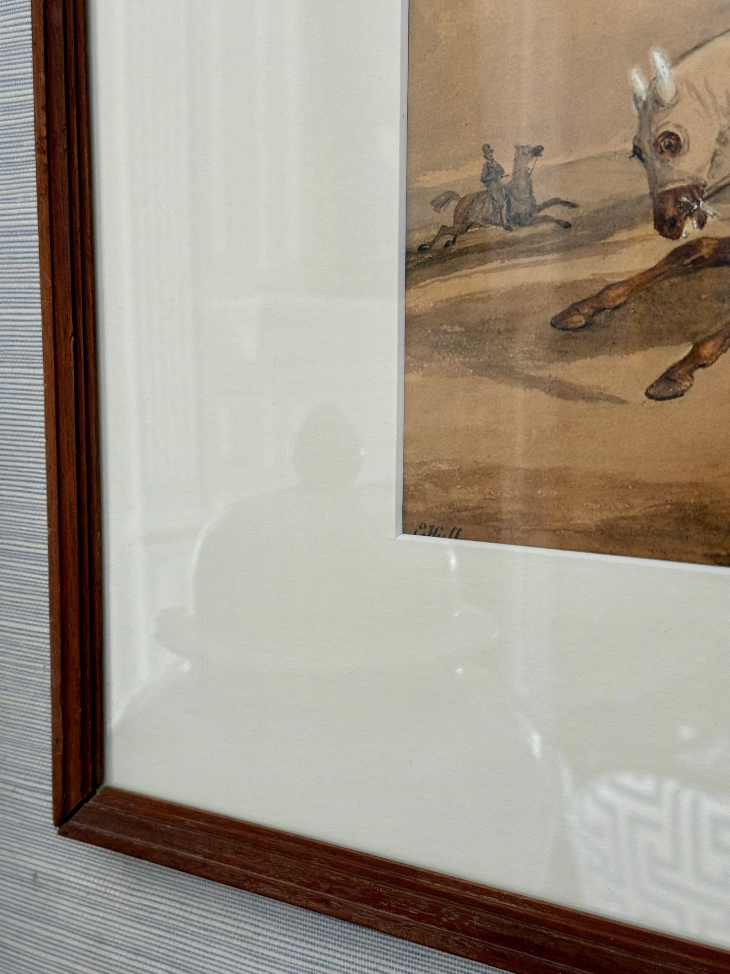 Edward Hull 19th Century Watercolor Jockey and Horse Portrait Painting in Wood Frame