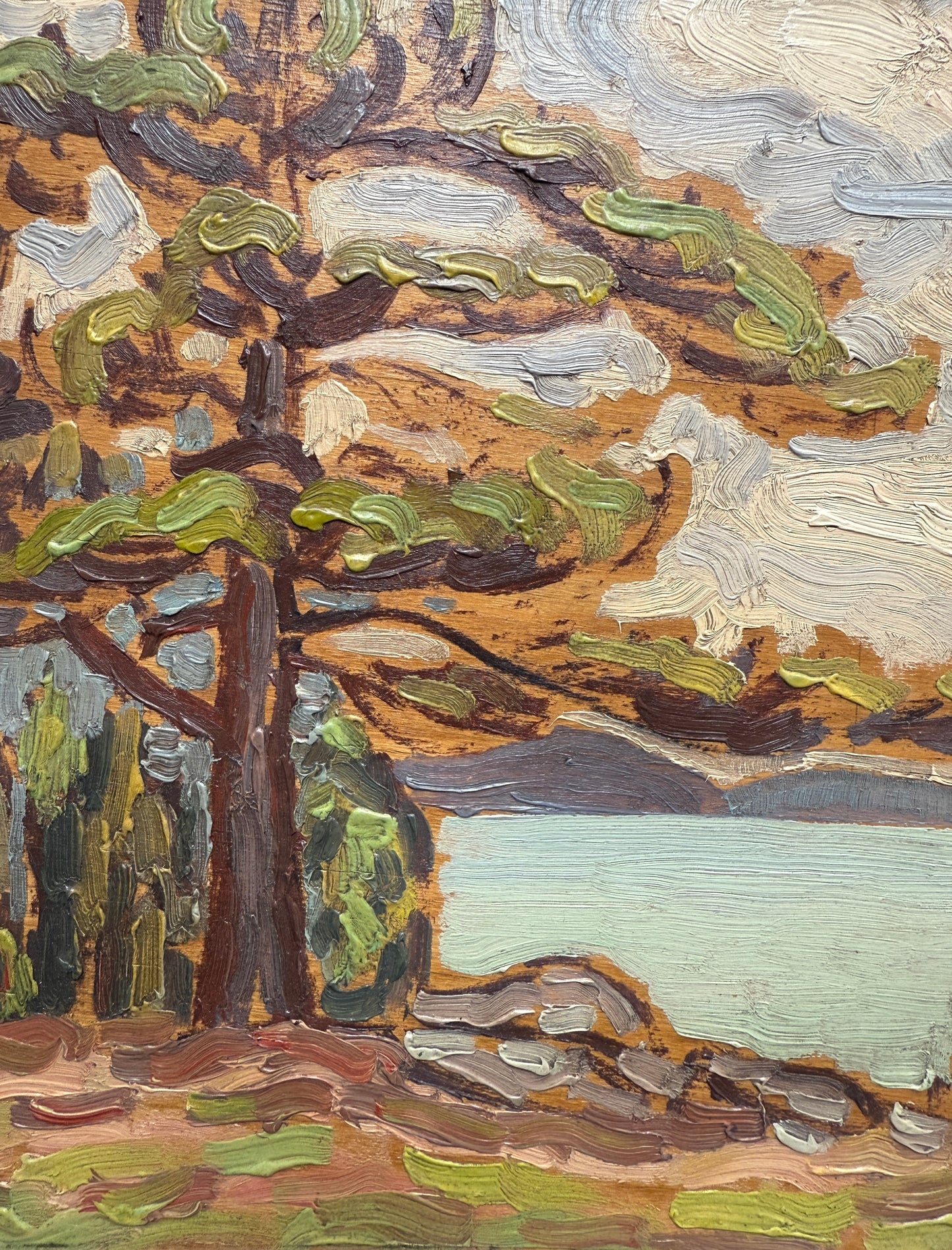 1927 D. Claude MacDonald Pigeon Lake Waterside Landscape Oil Painting in Black and Gold Frame