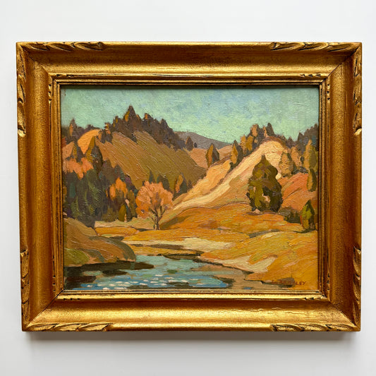 1924 Luke Bradley Antique Old Sand Dunes Impressionist Landscape in Gold Carved Frame