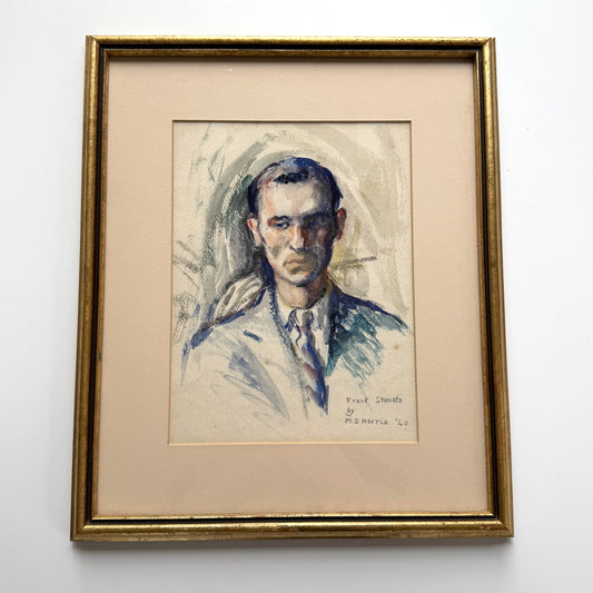 Marian D. Harris 1925 Frank Stamato Gentleman's Portrait Watercolor Painting in Gold Frame