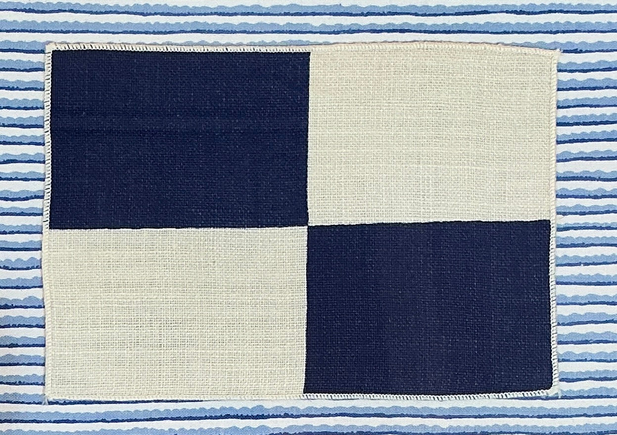 Vintage Cotton Nautical Yachting Signal Flag on Blue Stripes in Gold Frame