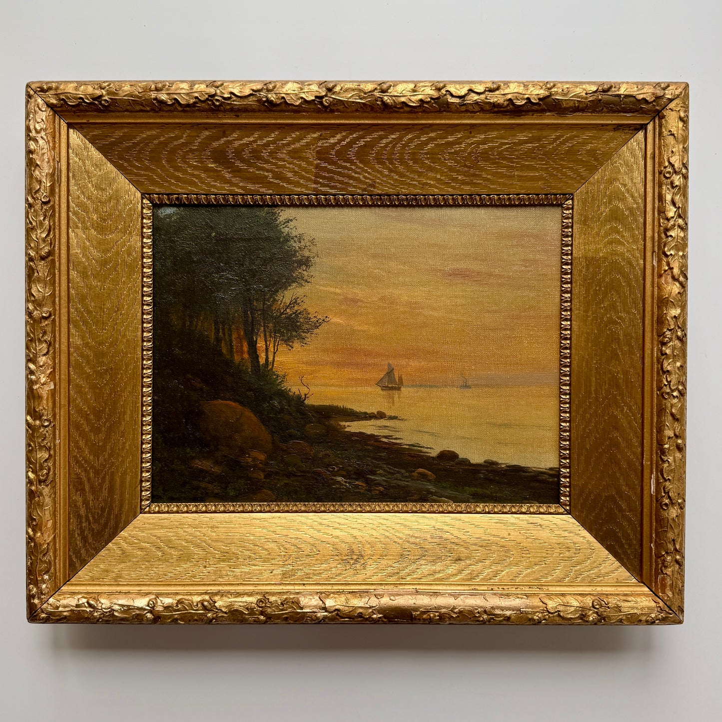 1899 Jens Bisgaard Sunset Sail Coastal Landscape in Gilded Frame