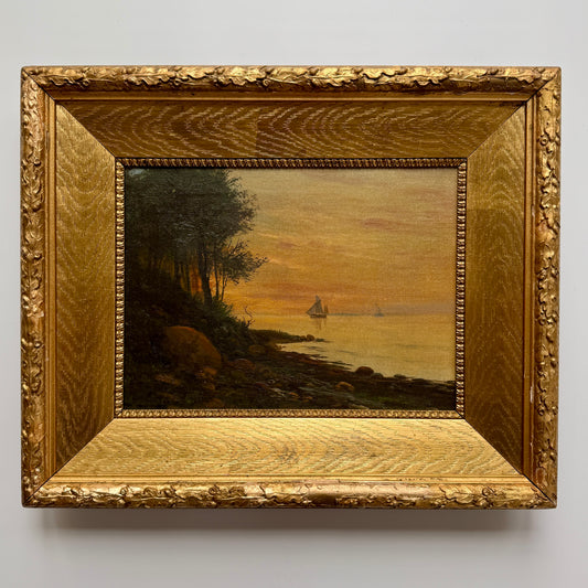 1899 Jens Bisgaard Sunset Sail Coastal Landscape in Gilded Frame