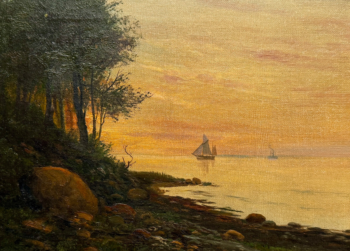 1899 Jens Bisgaard Sunset Sail Coastal Landscape in Gilded Frame