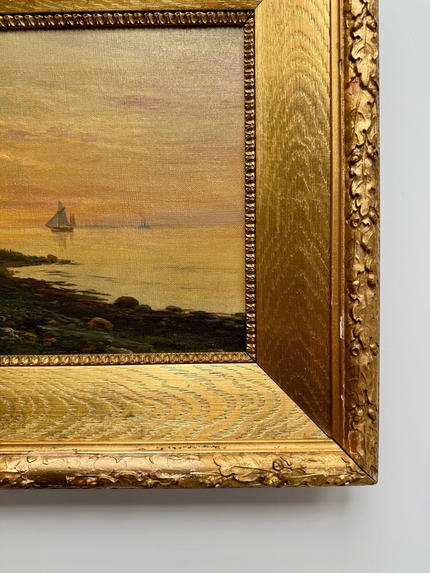 1899 Jens Bisgaard Sunset Sail Coastal Landscape in Gilded Frame