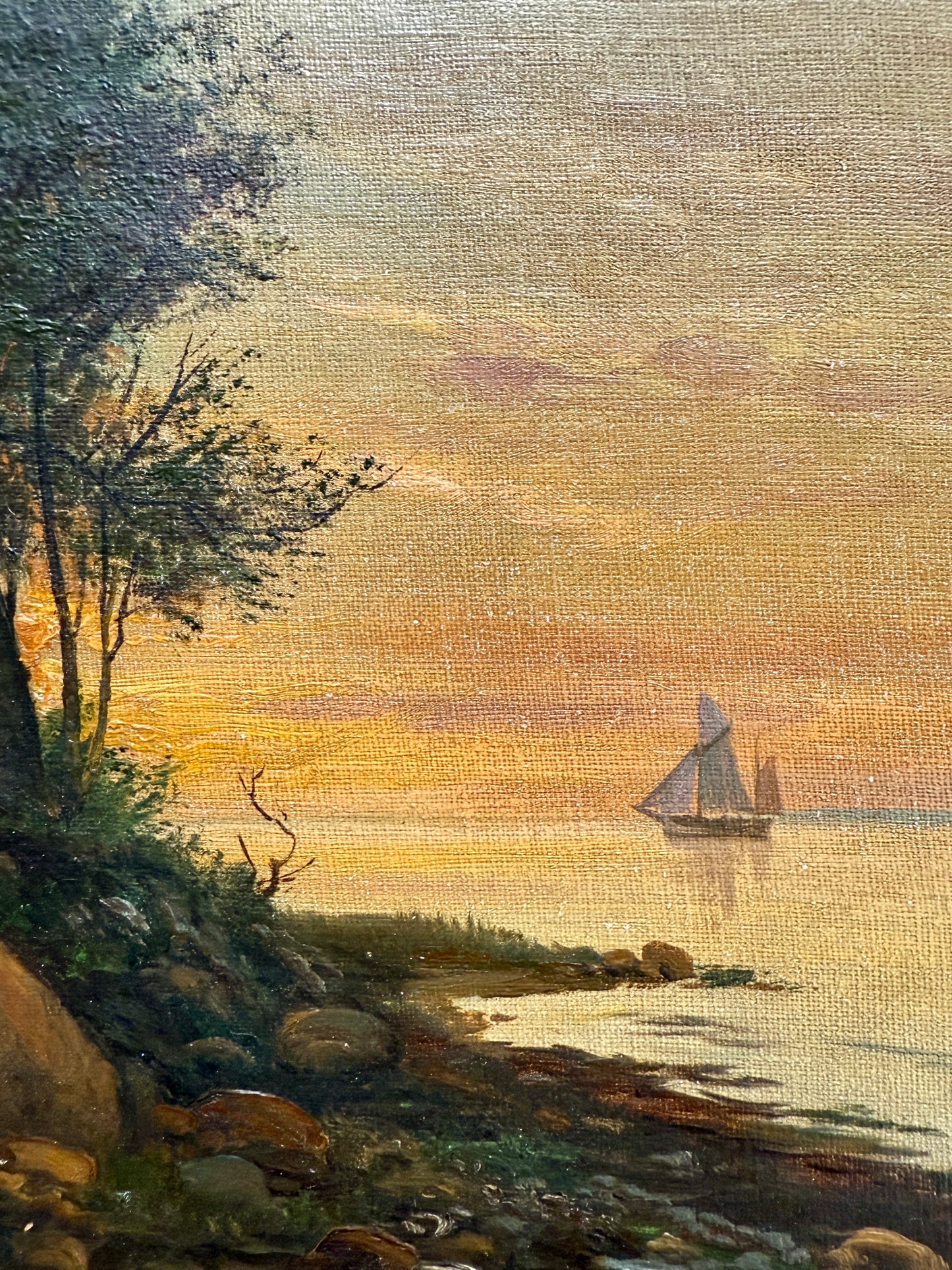1899 Jens Bisgaard Sunset Sail Coastal Landscape in Gilded Frame