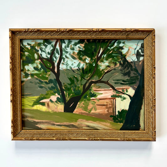 Pink and Green Rural Landscape Painting