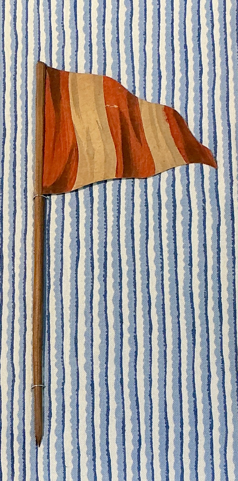 Antique 1905 Nautical Red and White Flag Oil Painting on Blue and White in Gold Frame