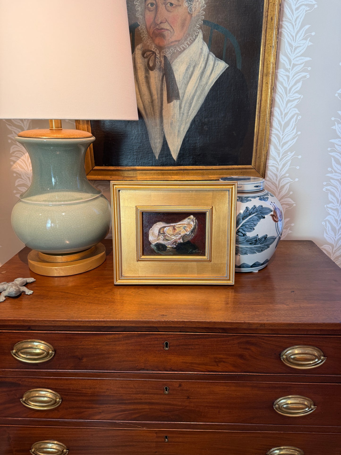 Youqing Wang Shucked Oyster Still Life Oil Painting in Gold Frame