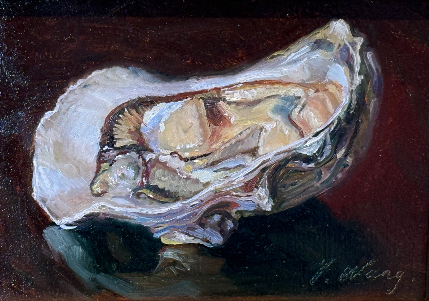 Youqing Wang Shucked Oyster Still Life Oil Painting in Gold Frame