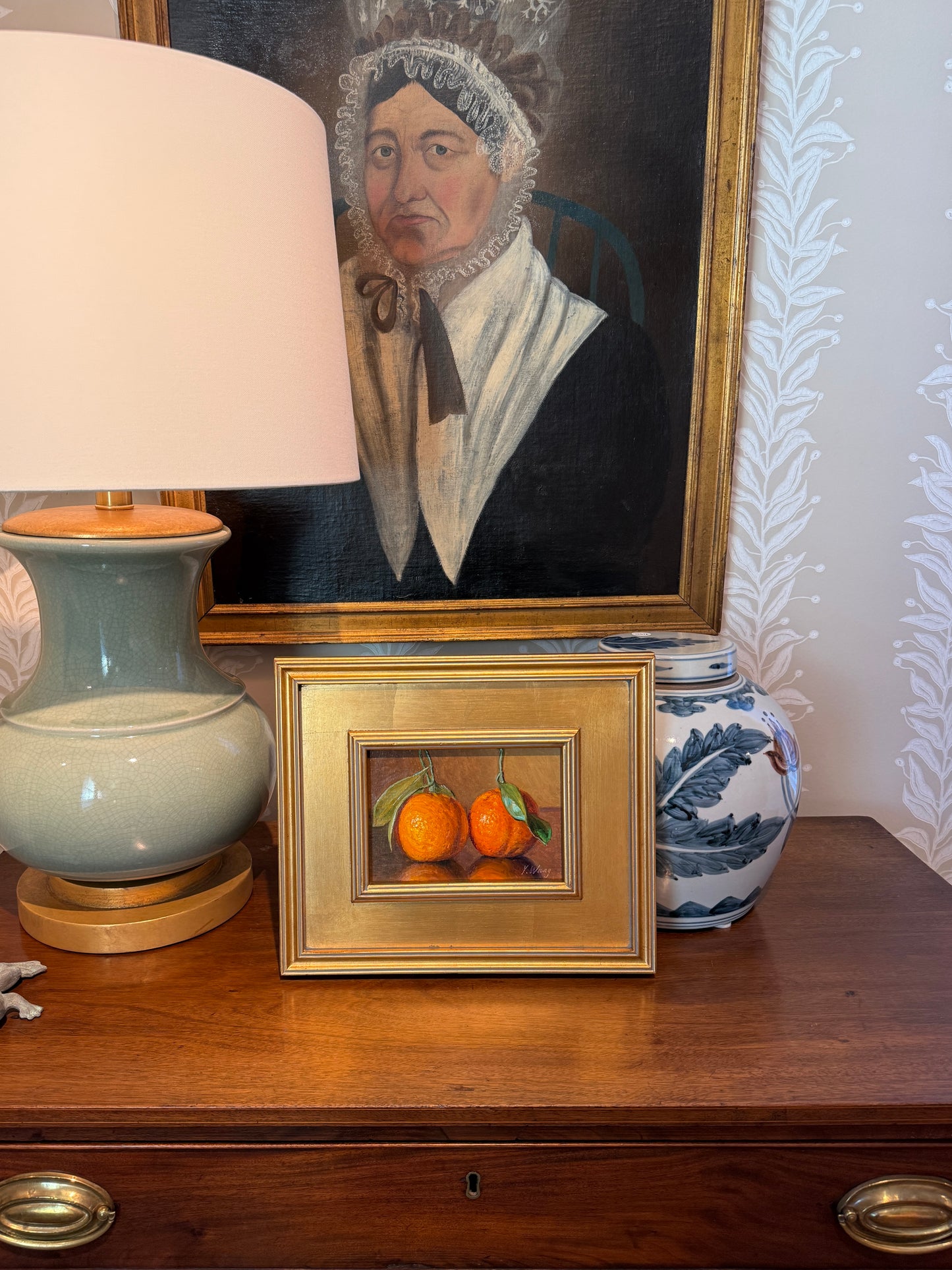Youqing Wang Pair of Clementines Still Life Oil Painting in Gold Frame