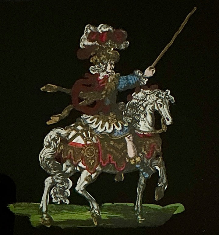 Pair of Reverse Painted Knights on Horseback Portraits in Gold Frames