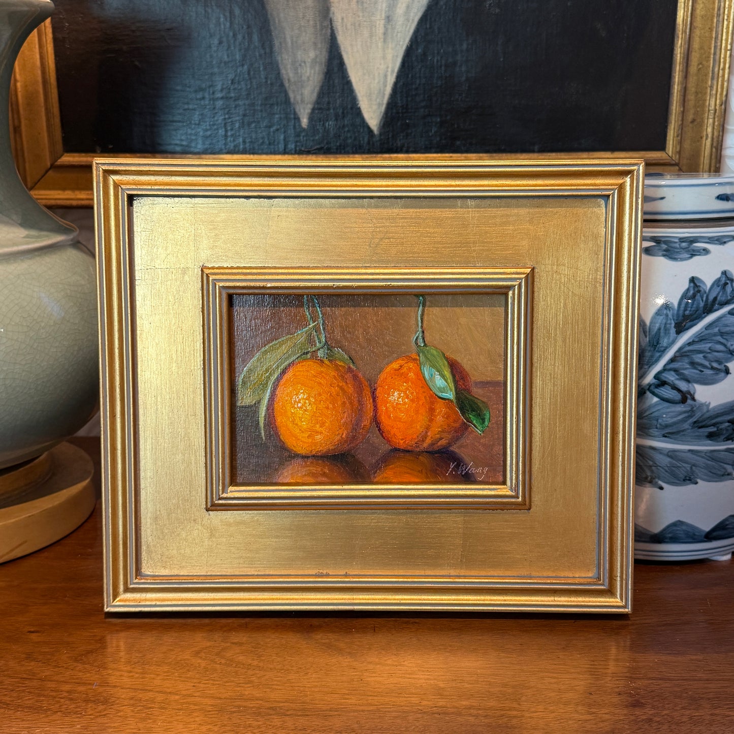 Youqing Wang Pair of Clementines Still Life Oil Painting in Gold Frame