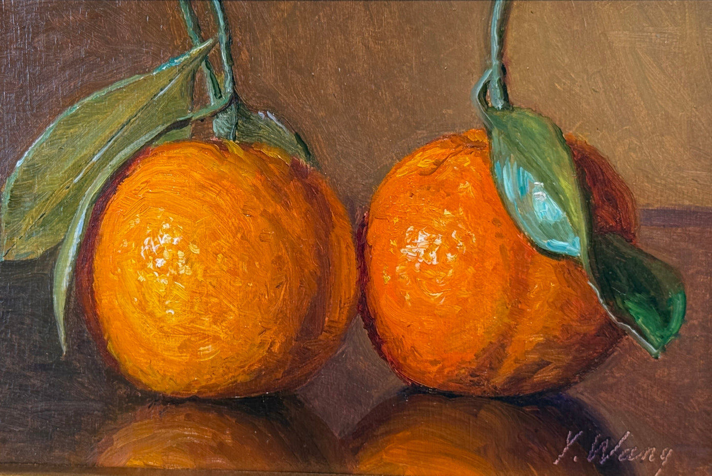 Youqing Wang Pair of Clementines Still Life Oil Painting in Gold Frame