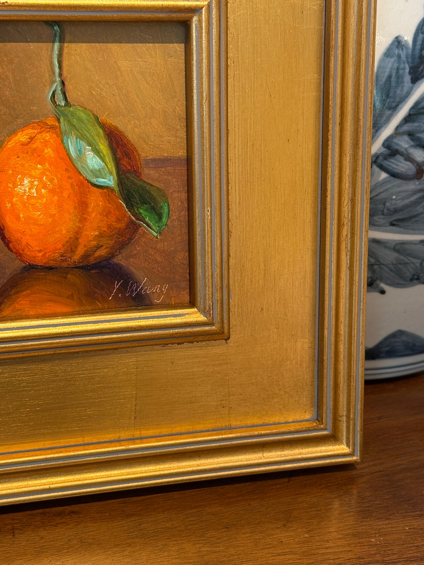 Youqing Wang Pair of Clementines Still Life Oil Painting in Gold Frame