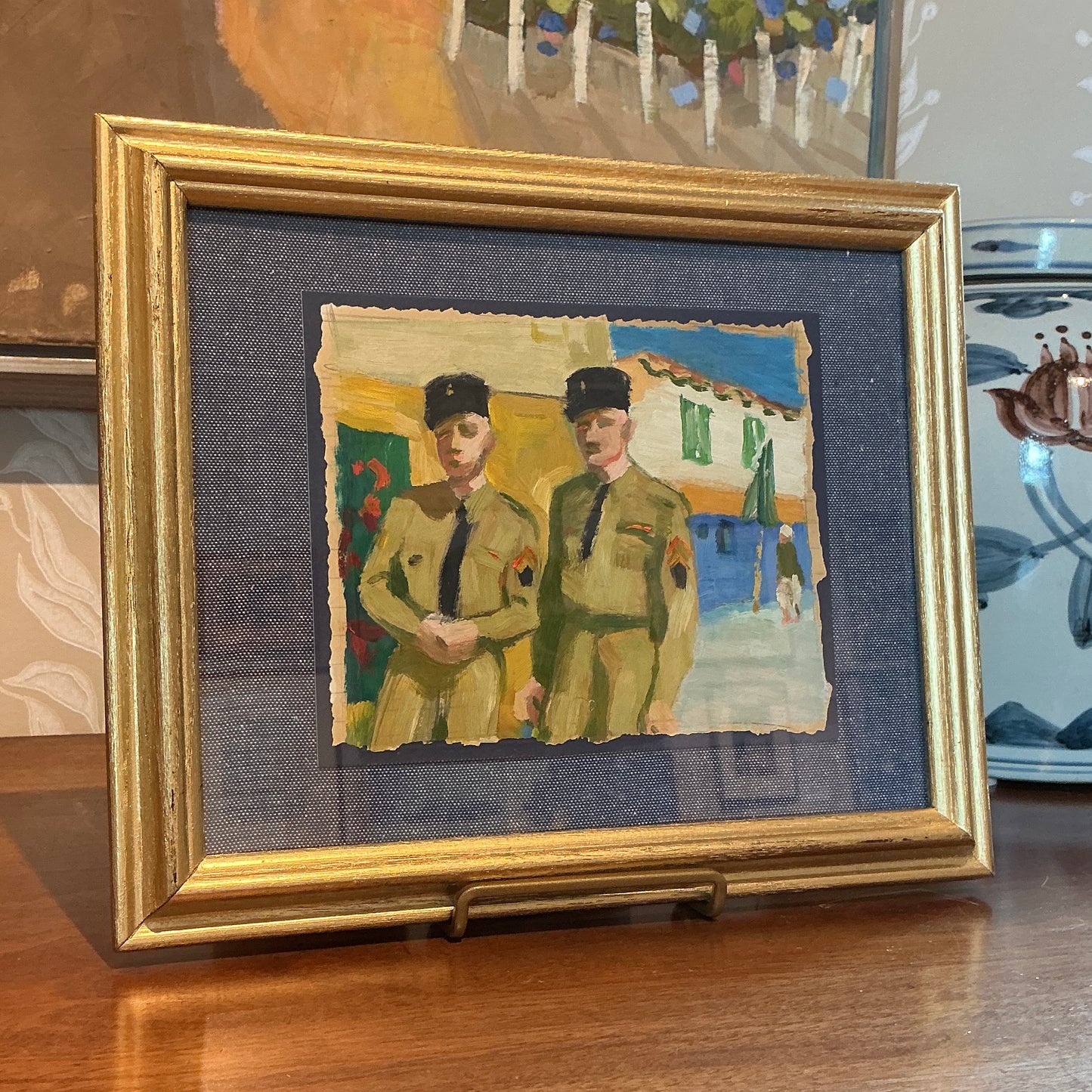 Victoria Donohue Colorful Soldiers Portrait Oil Painting in Gold Frame