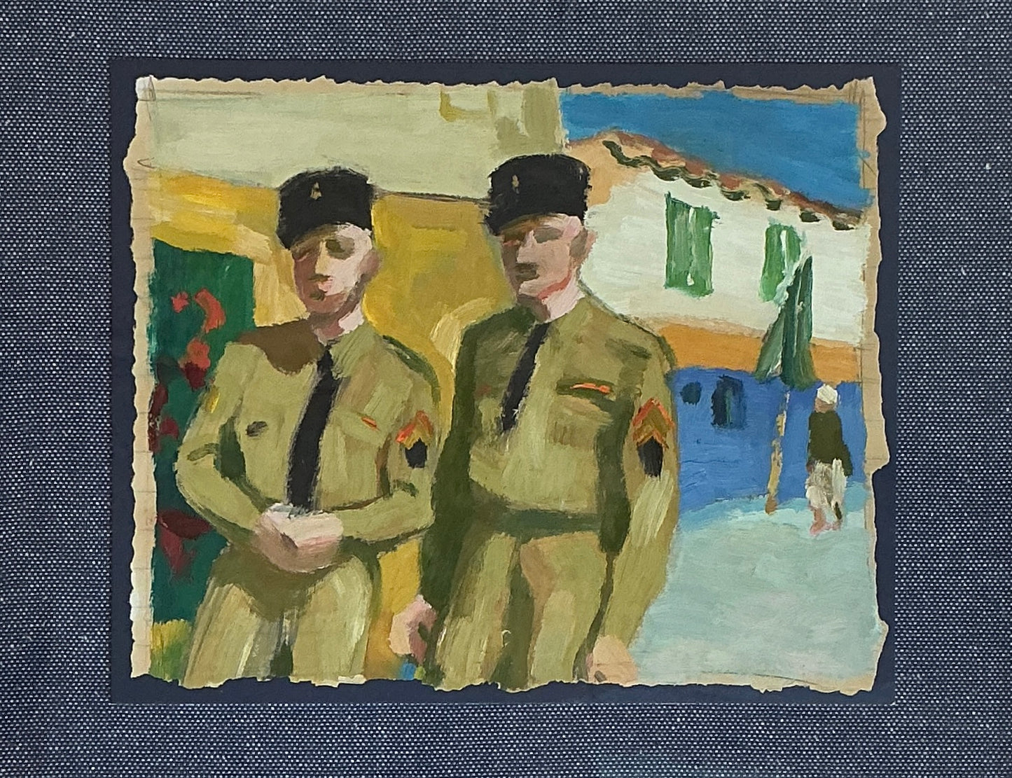 Victoria Donohue Colorful Soldiers Portrait Oil Painting in Gold Frame