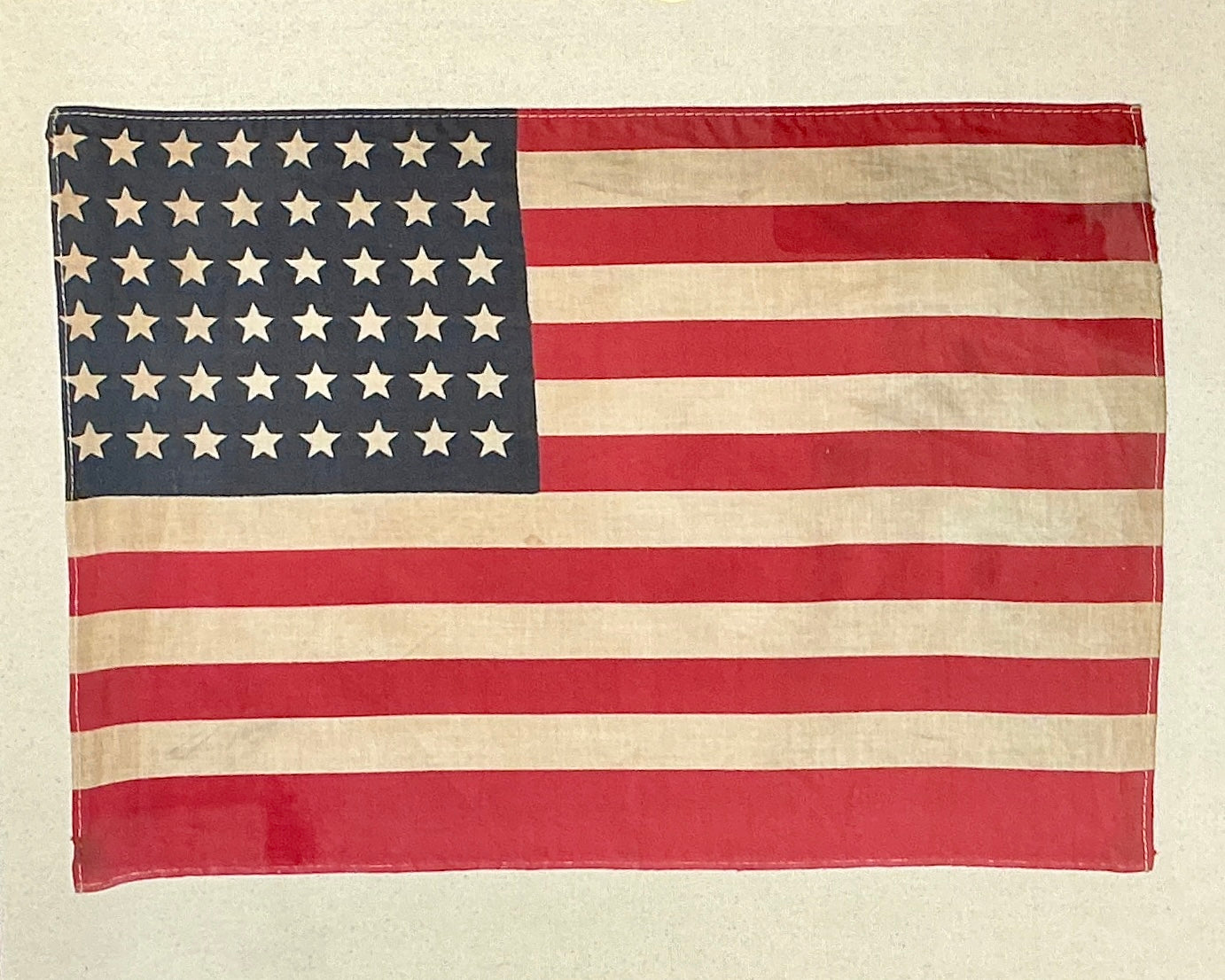 Vintage 48 Star American Flag on Sail Cloth in Old Wood Frame with Gilded Liner